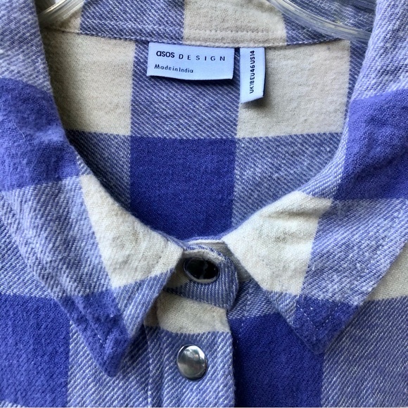 ASOS cropped shacket with snap front in purple and white plaid size 14 - Picture 3 of 3